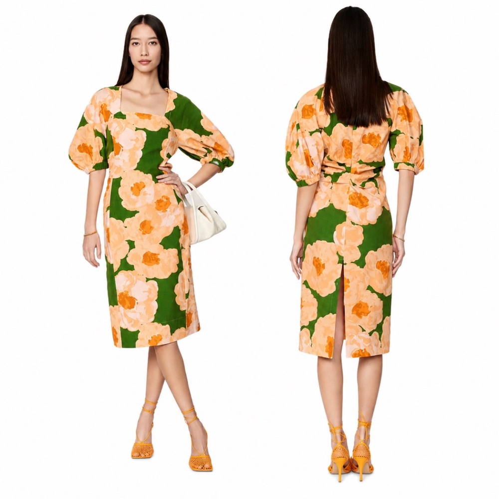 Eudon Choi, Collective Floral Linen Blend Midi Dress, Size 10 EUC